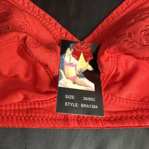 Red Bra 28C No Underwire Soft Comfortable Fit With Embroidered Floral Grapes - Picture 4 of 10